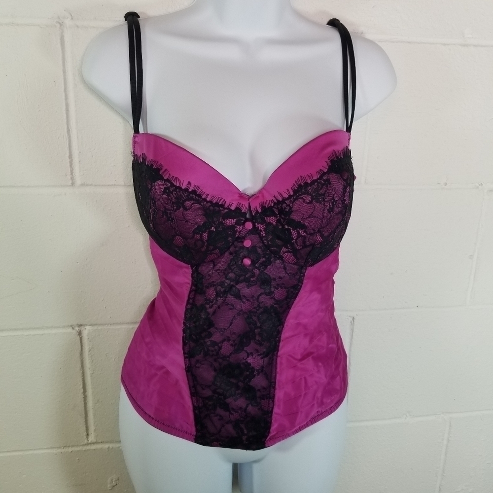 Cacique magenta pink black lace corset bustier plus 18/20 - Picture 3 of 7